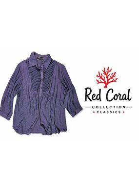 RED CORAL  Purple Pintuck Button Blouse Size XXL